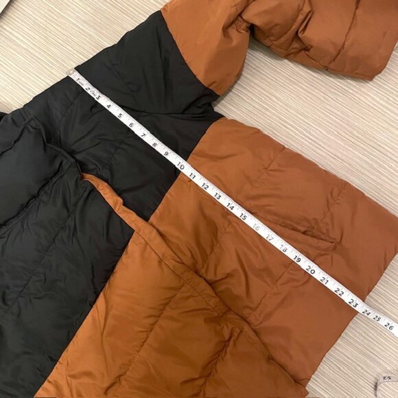 Summersalt Colorblock Eco Puffer Jacket Coat Size Medium Brown Black - Picture 16 of 16